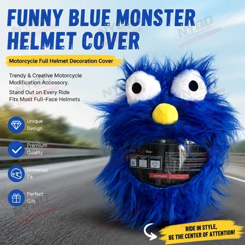 Blue Cartoon Plush Motorcycle Helmet Cover Soft Full‑Face Helmet Protective Sleeve Decorative Helmet Shield Cover for Motorbike