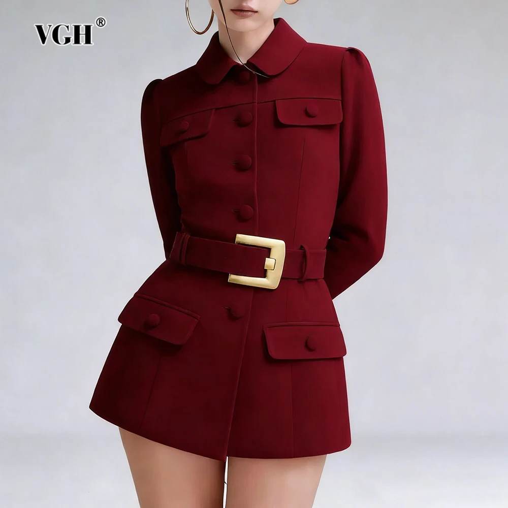 

VGH однотонные элегантные куртки во французском стиле для женщин с лацканами и длинными рукавами, осенняя темпераментная тонкая женская куртка для поездок на работу
