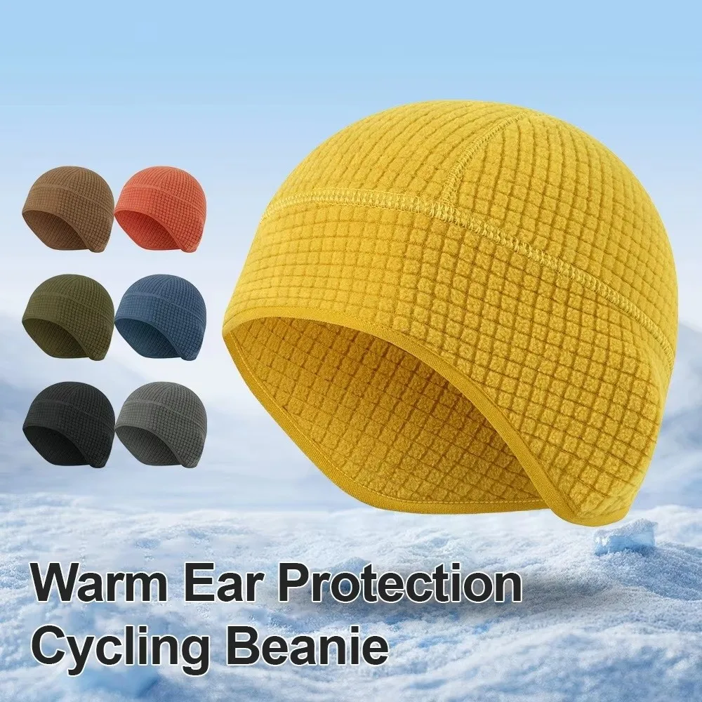 Outdoor Autumn Winter Cycling Earflap Stretchy Grid Fleece Beanie cap Ski Helmet Liner Windproof Thermal Skull Cap