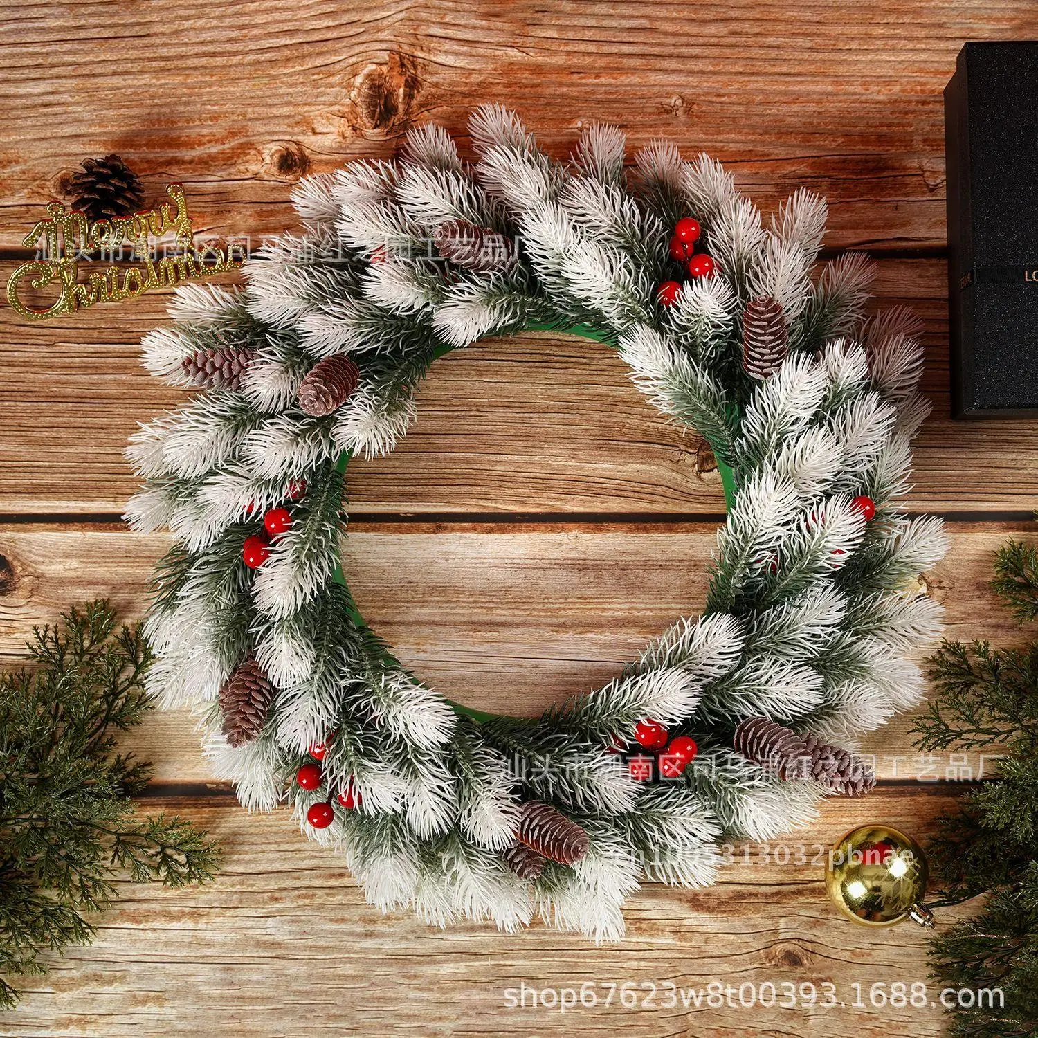 

Christmas flower ring with pine berry and cypress for front door decoration holiday gift