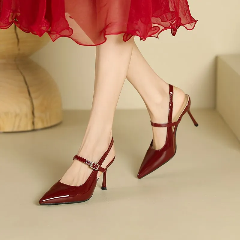HKDQ Women's Slingback Pumps Pointed Toe High Heel Smooth Upper Instep Buckle Strap Dressy Office Party Shoes