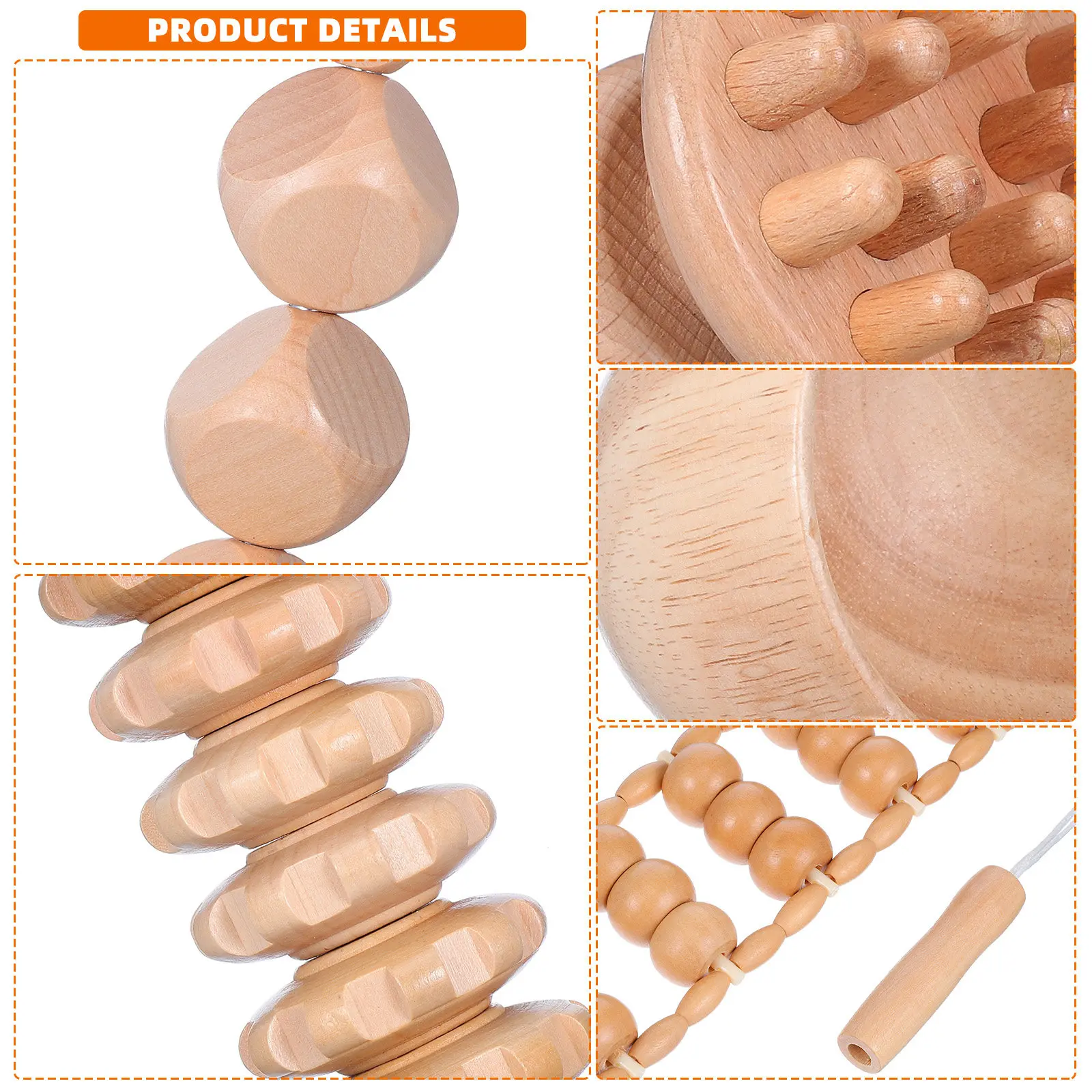 6Pcs Wooden Massage Tools Kit Professional Therapy Roller Stick Cup Contour Board Back Massager for Office Fatigue Relief Muscle view 2