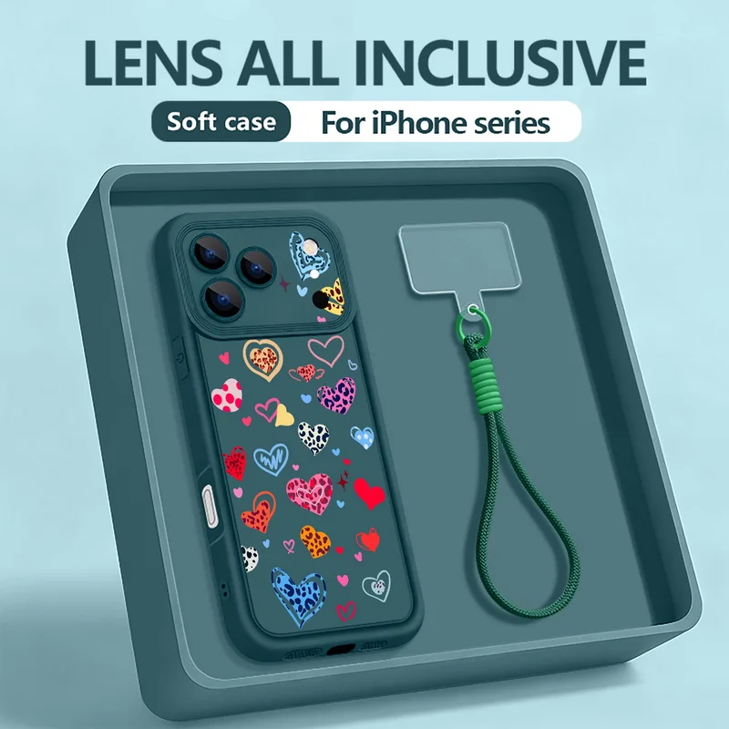 Colorful Hearts Leopard Print Wrist Strap Case For iPhone 17 Pro Max Funda iPhone 16 Pro Max 15 14 13 12 11 16e Air Lanyard Case