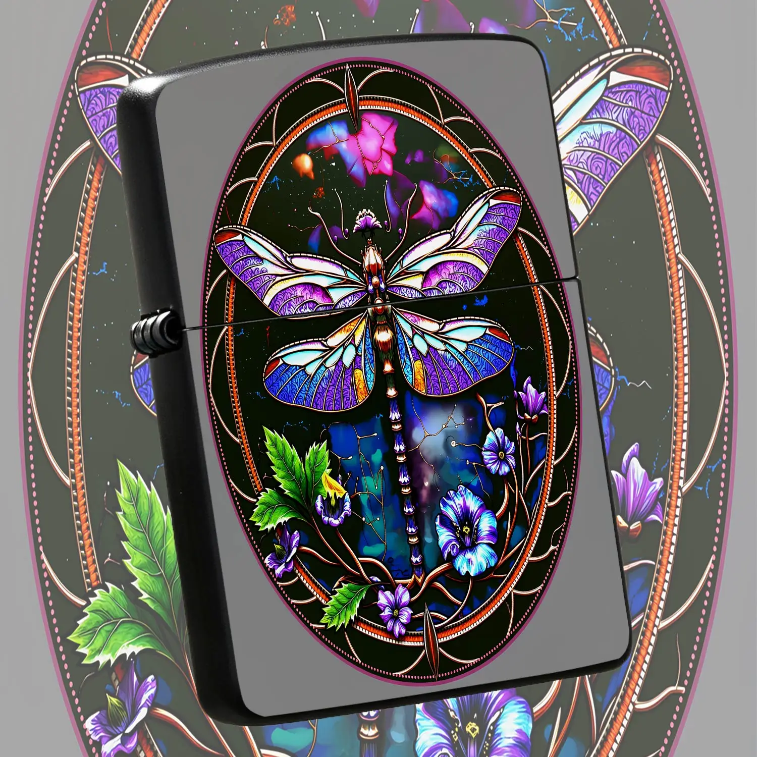Stained Glass Dragonfly Floral Pattern Lighter, Artistic Round Decorative Portable Igniter, Exquisite Vivid Colorful Craft, Ideal For Outdoor Camping, Candle Lighting, Incense Use, Daily Personal Use And Gifting For Var A Humorous And Inter