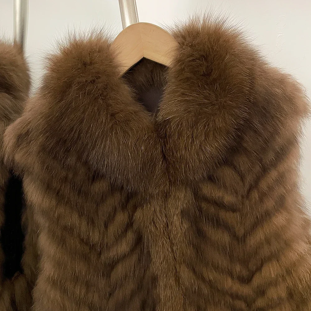 OFTBUY Echte Fuchsfellweste für Damen, Stehkragen, ärmellos, echtes Fuchsfell, neues luxuriöses, dickes, warmes Winter-Fellweste für Damen – Detail 8