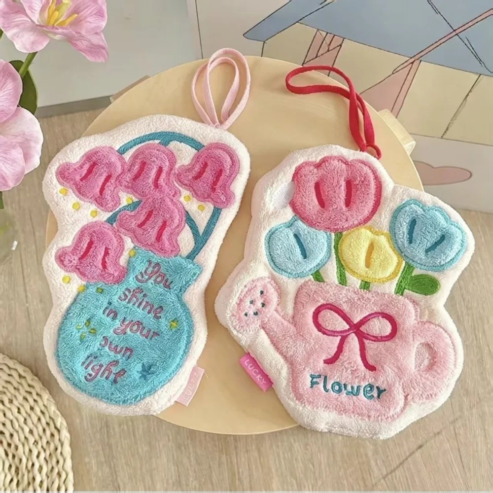 Coral Velvet Tulip Hand Towel Hanging Type Soft Kitchen Toilet Handkerchief Absorb Water Quick Drying Washcloth