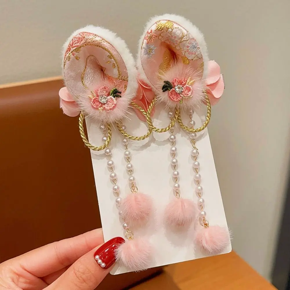 Hanfu Headwear Children's New Year Hairpin Tang Suit Cute Chinese Style Red Barrettes Tassel Rabbit Ear Ancient Style Hair Clip