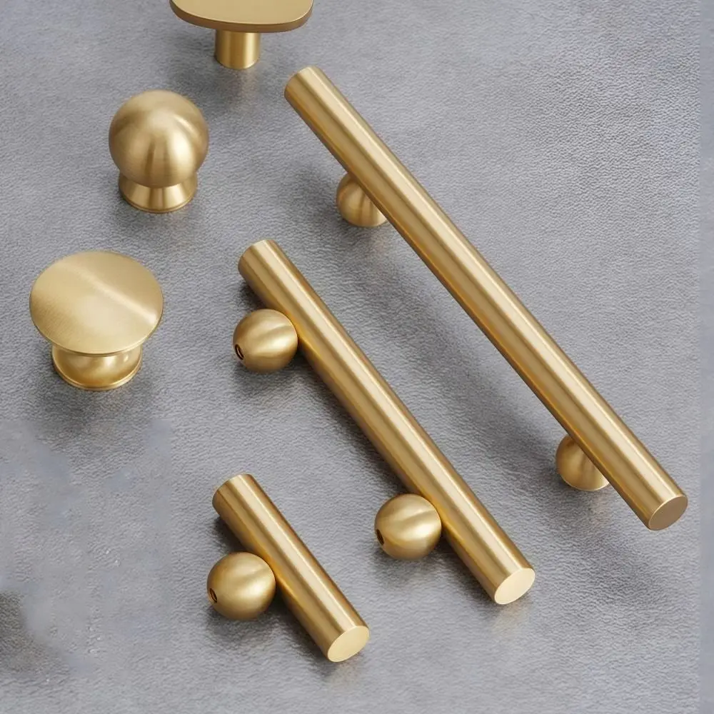 Modern Sleek Brass Cabinet Pulls Minimalist Luxury Solid Brass Handles Durable Smooth Gold Drawer Knobs Cabinetry,Furniture