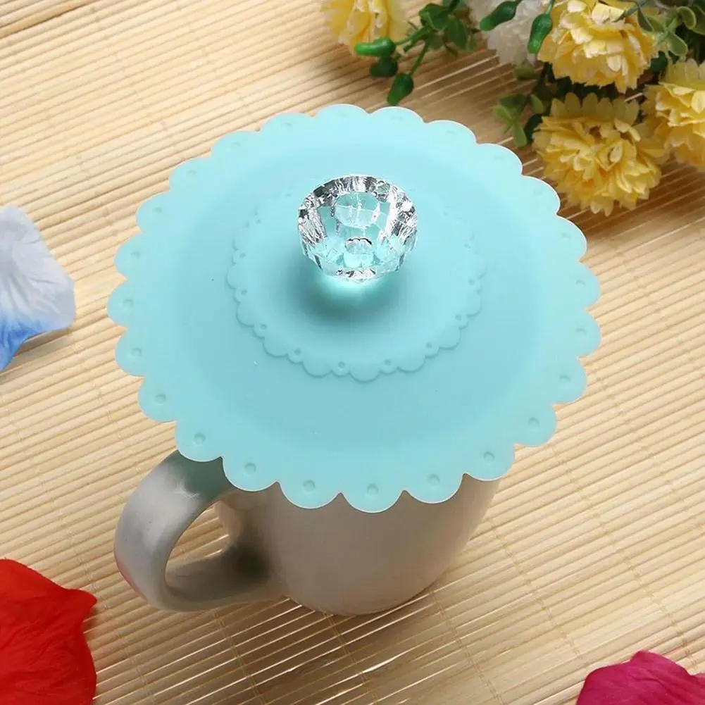 1PCS Glass Drink Cover 11x11x2.4cm. Cup Lid Anti-dust Coffee Mug Keep Warm Silicone Fashion Style Household Coffee Cups Decor