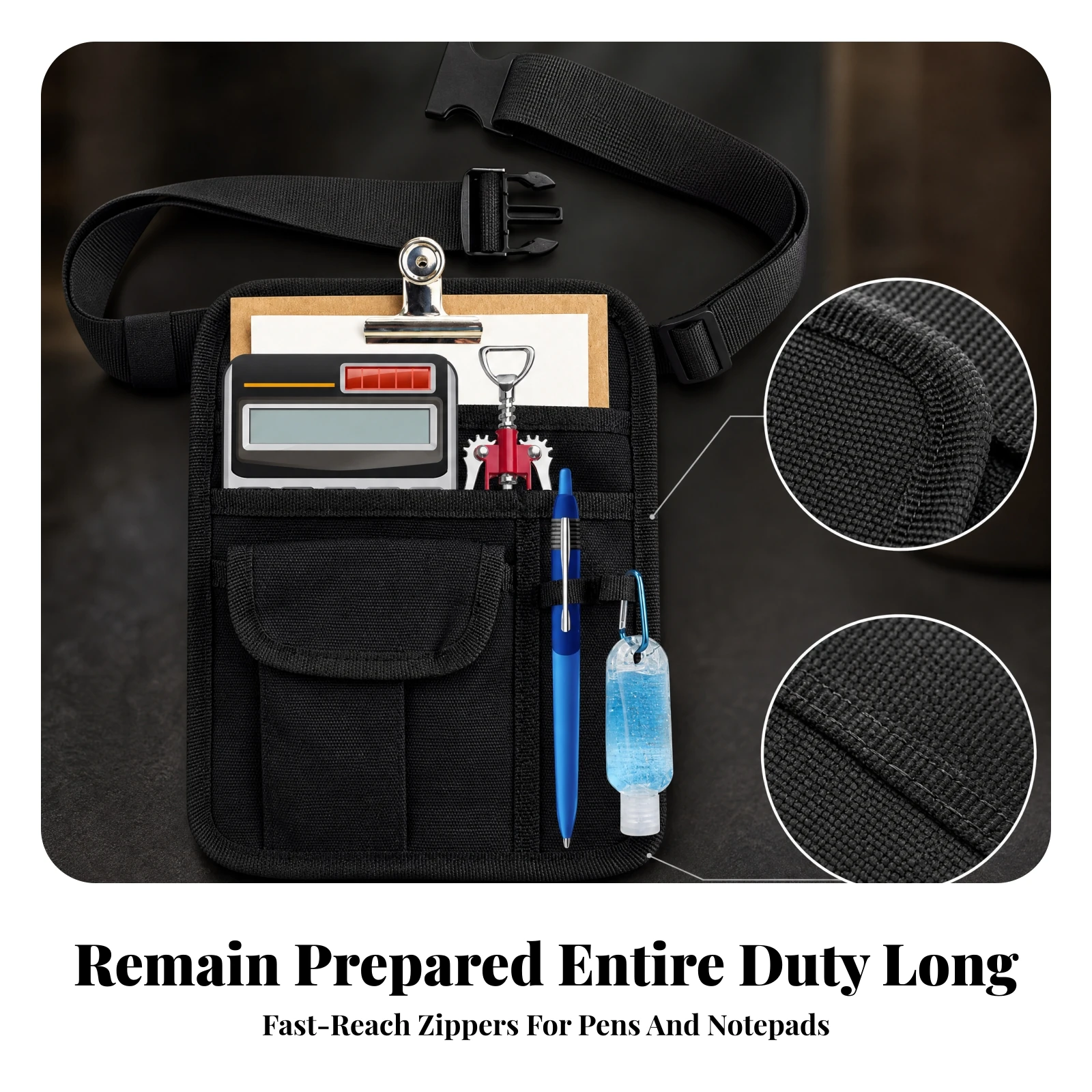 Canvas Waist Pouch with Adjustable Belt Zippered Rectangular Canvas Waist Pack Sturdy Portable for Servers, Restaurant Work