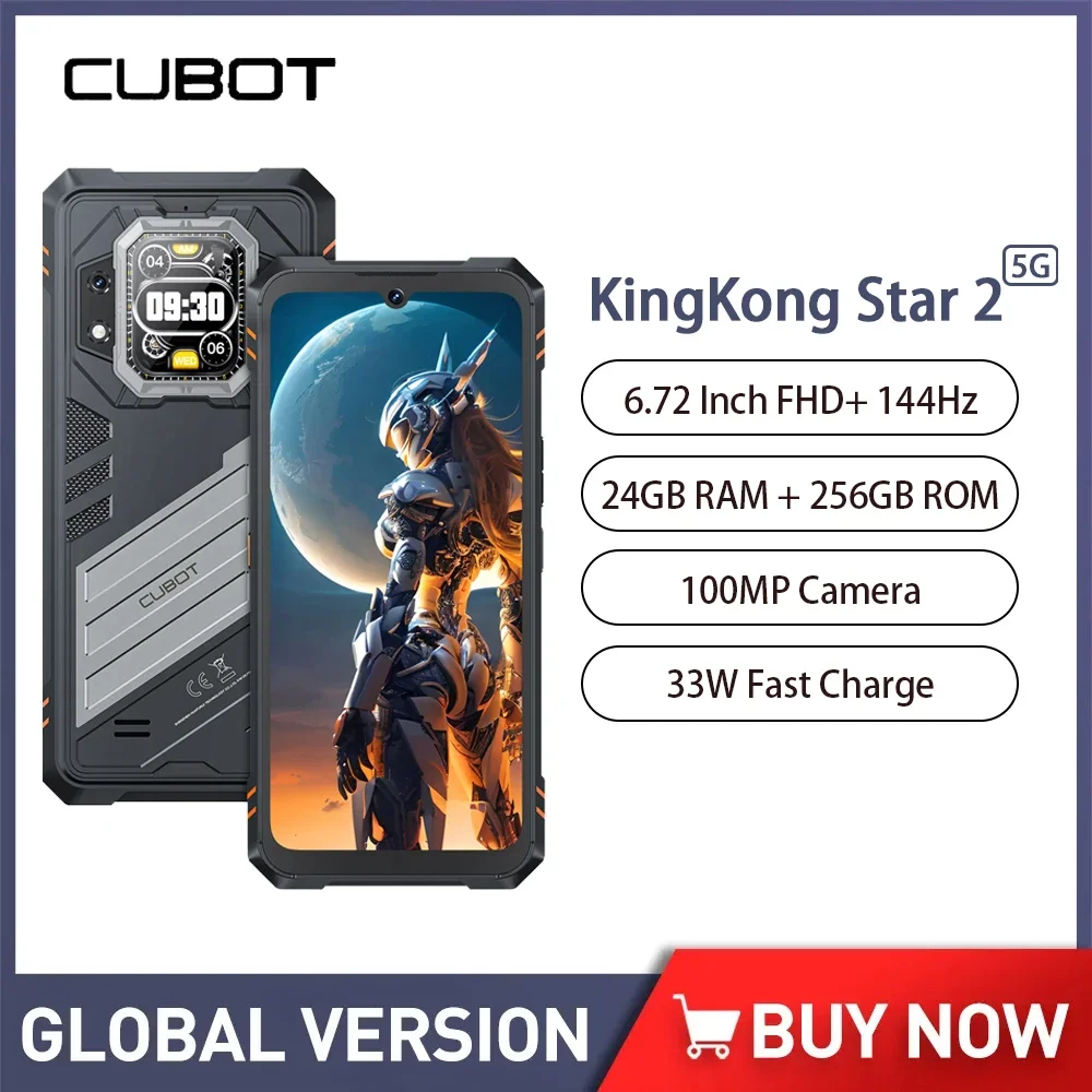 Cubot KingKong Star 2 Smartphone robusto Android 14 6,72 polegadas 144Hz 24GB + 256GB 100MP Câmera 33W Carga rápida NFC 5G Celular