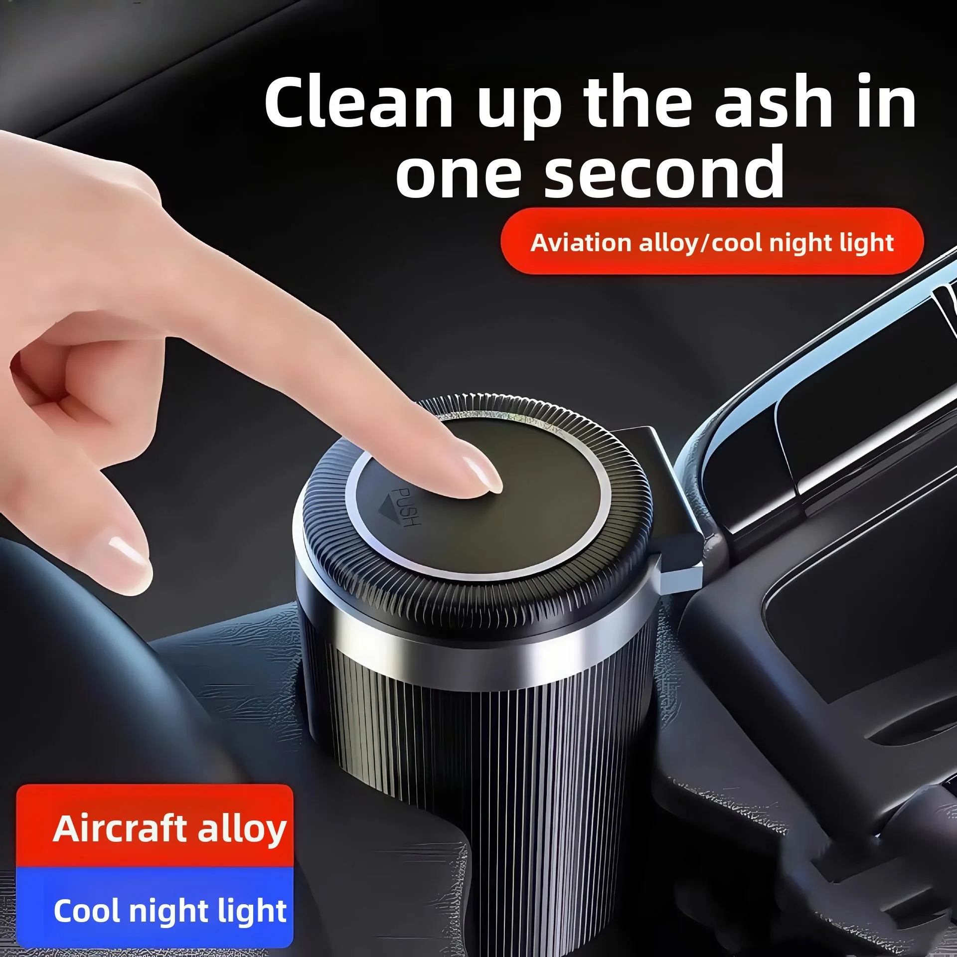 Car Ashtray With Lid,Smell Proof With Led Lights Ashtray,Portable Ashtray Cup For Car Fireproof Shell,One Touch Open Accessories
