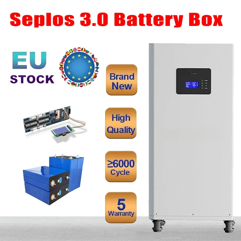 Seplos-Boîtier de batterie veFePO4 48V 280AH, kits de bricolage avec BMS intelligent 51.2V LilRS485 pour onduleur, boîte à assembler sans cellules, stock UE