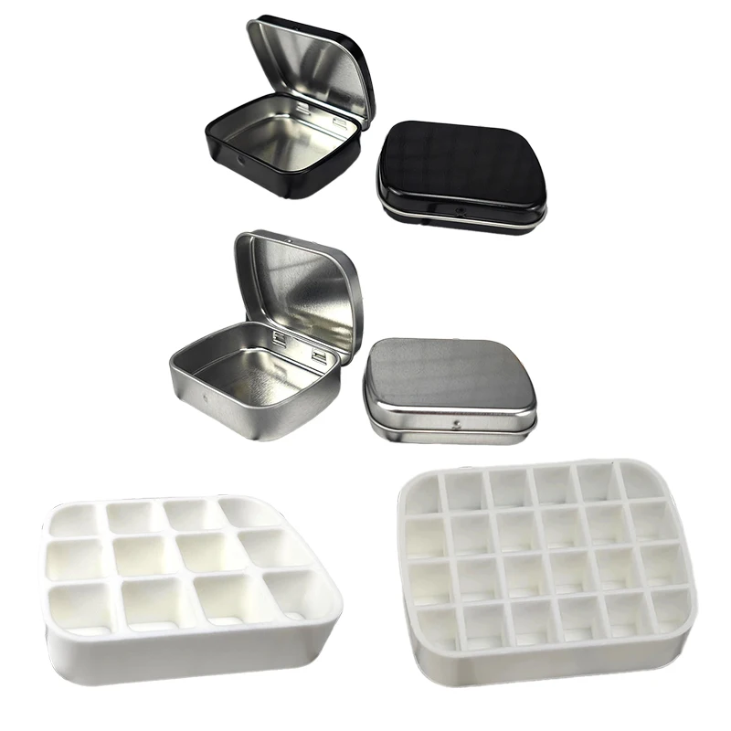 ポータブル空水彩缶ボックス、12または24グリッド、ミニ水彩ペイントパレット、ペイントトレイ、旅行画材