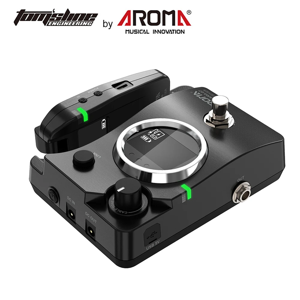 

AROMA ARG-07 Guitar Wireless Transmission System 6.35mm Plug LCD Display 4 Channels Max. 35m Range GuitarTransmisster Receiver