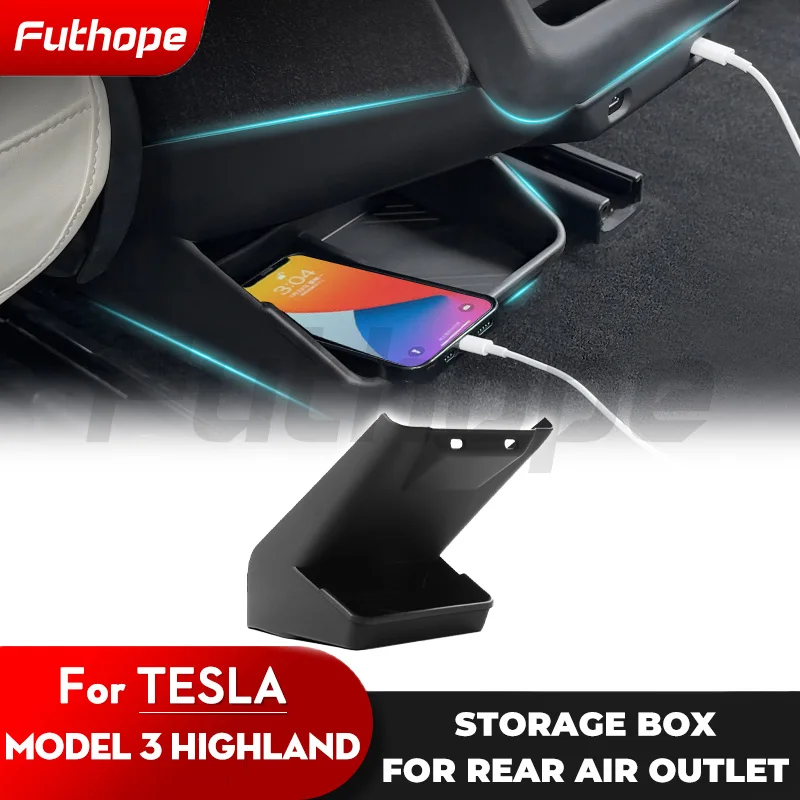 Futhope Rear Air Outlet Storage Box for Tesla Model 3 Highland Mobile Phone Storage Anti Kick Decoration