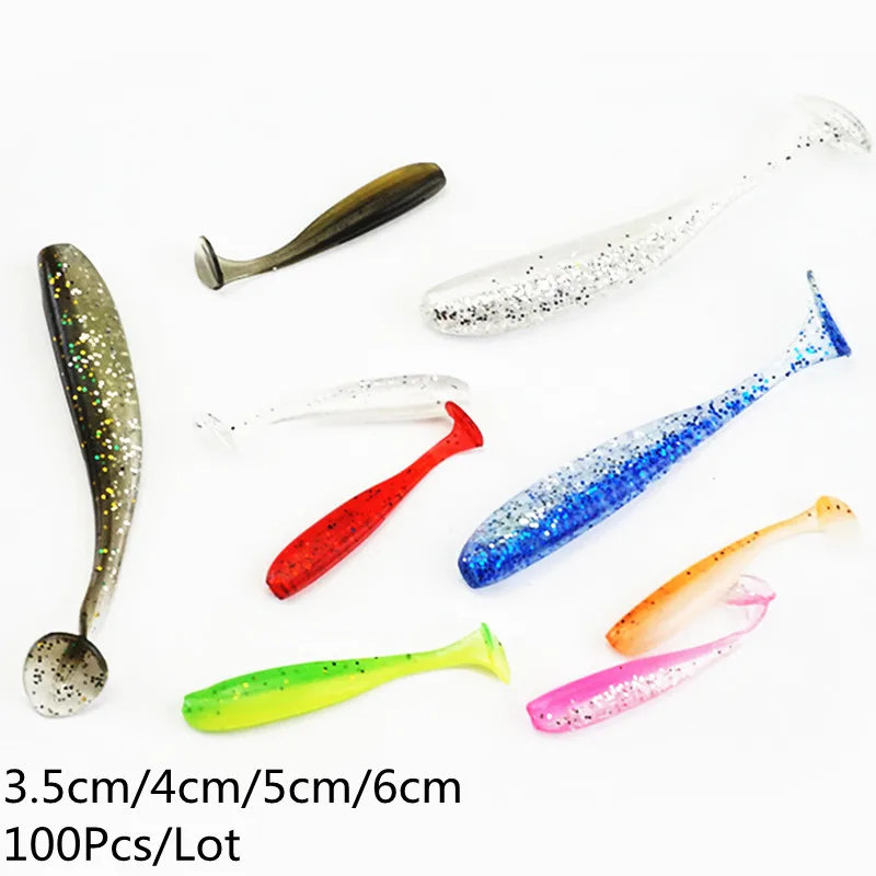 

Ufishing 3.5cm 4cm 5cm 6cm PVC Soft Fishing Lures 100Pcs/Lot T-tail Worm Lure Bass Pike Artificial Bait