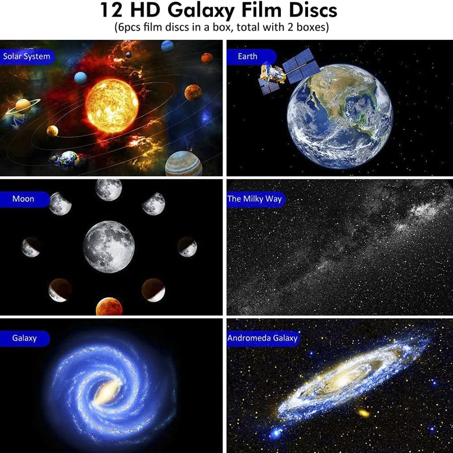 Proyector de galaxia 12 en 1 para planetario, luz nocturna de cielo estrellado realista con sistema Solar, luna de constelación F, 1 unidad