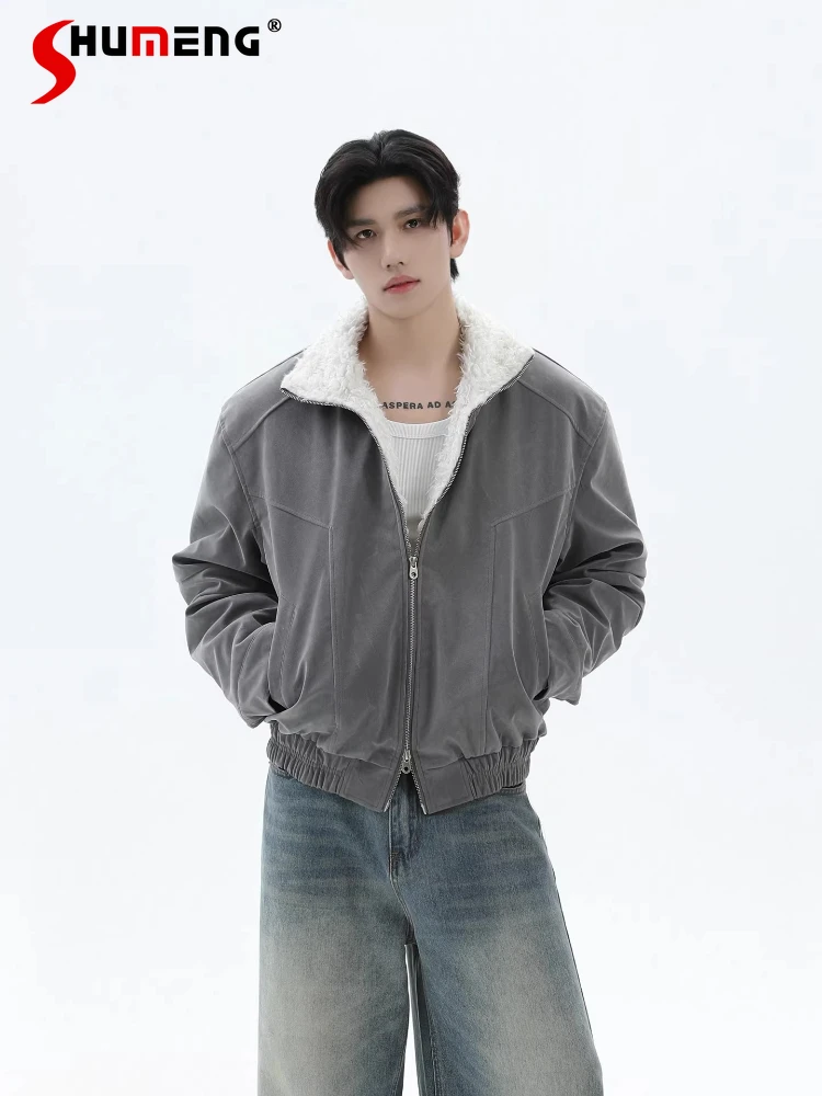 

2025 мужские зимние новые модные парки с лацканами, утолщенные теплые свободные удобные куртки с двойной молнией, однотонные шикарные пальто с длинными рукавами