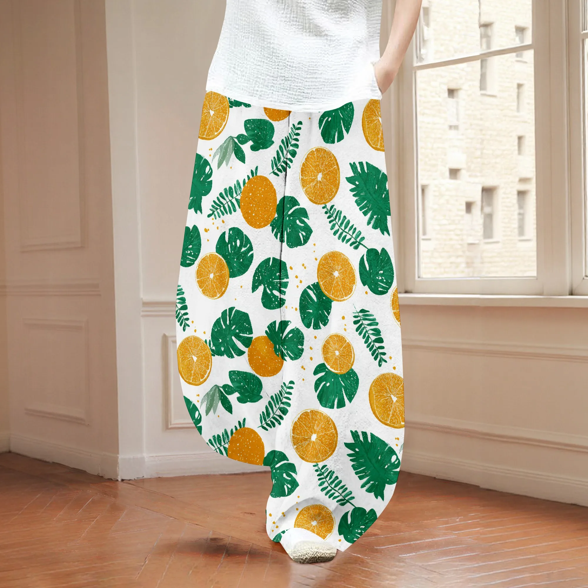 

Womens Baggy Linen Pants Barrel Wide Leg Casual Loose Flowy Hippie Lantern Trousers with Elastic Waist for Summer