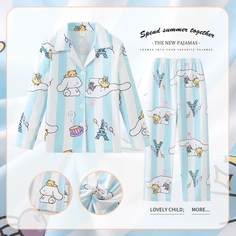 New Kawaii Miniso Autumn Children Pajama Sets Anime Boy Girl Milk Silk Sleepwear Spring Kids Long-sleeved Pants Homewear Clothes