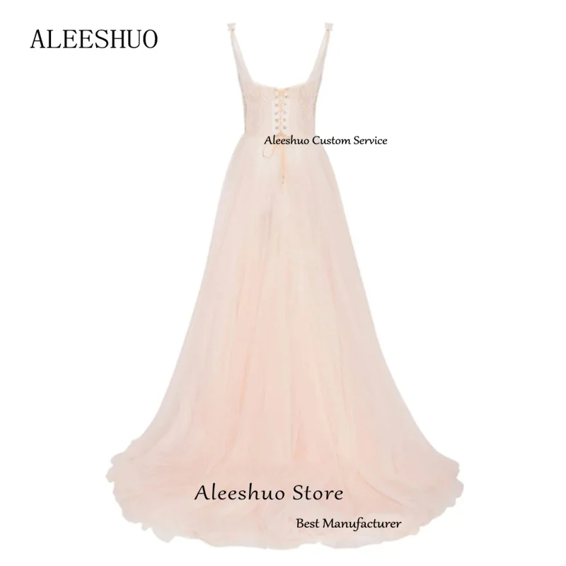 Exquisito vestido de fiesta rosa con corte en A, apliques de Organza, vestido de noche con forma de corazón, tirantes finos, con cordones, largo hasta el suelo, personalizado