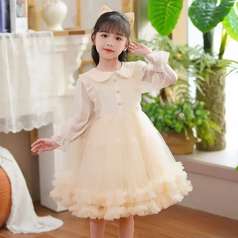 Girls' Spring and Autumn 2024 New Children's Western Style Birthday Princess Dress Baby Tutu Long Sleeve Skirt