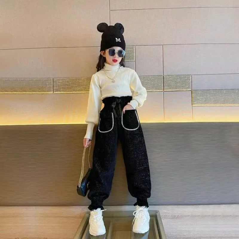 

Thermal Fleece-Lined Winter Girls' Pants Thickened Outdoor Wear, Loose-Fitting Cuffed Jogger Pants for Tween Girls (8-14 Years)