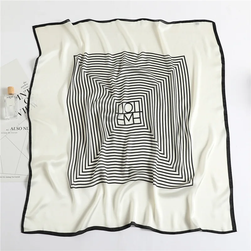 New Fashion Striped Silk Square Scarf 90*90cm Women Neck Hair Tie Band Bag Warp Soft Neckerchief Hijab Headscarf Foulard