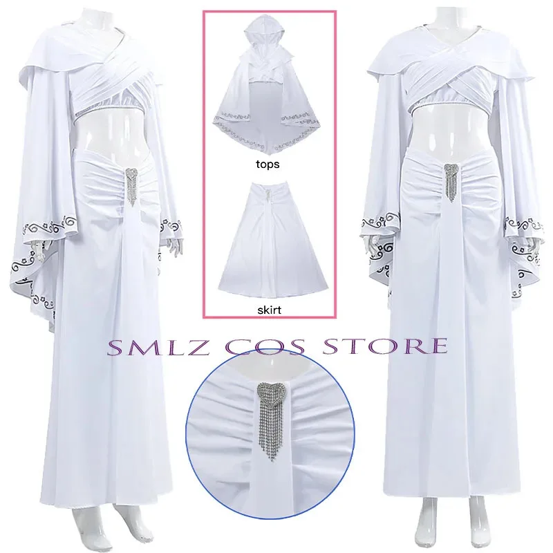 

l2025l New Amidala Cosplay Anime Star Queen Pna Cosplay Costume Woman Sexy White Bra Skirt Suit Dress Halloween Fancy Outfit for