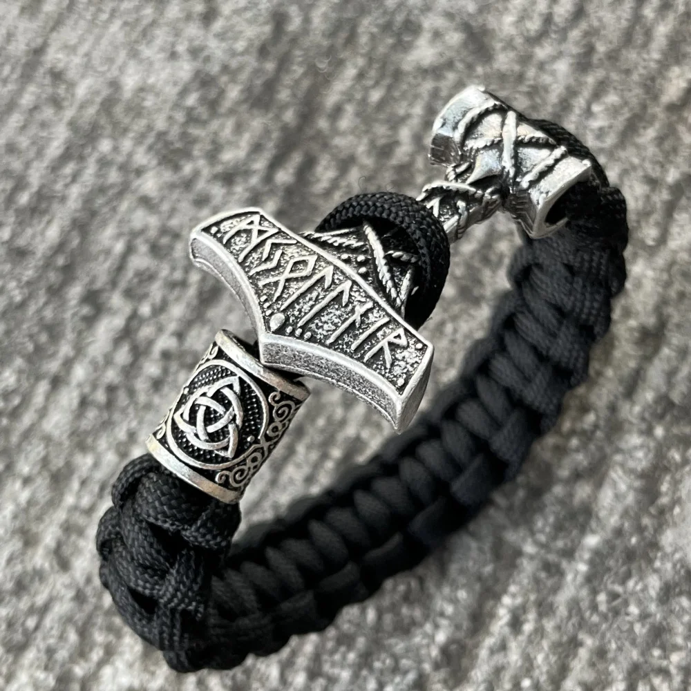 

Nostalgia Norse Mythology Runic Thor Hammer Mjolnir Viking Runes Beads DIY Male Bracelet Handmade Paracord Accessories Jewelry