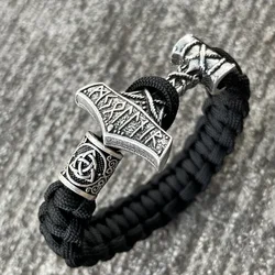 Nostalgia Norse Mythology Runic Thor Hammer Mjolnir Viking Runes Beads DIY Male Bracelet Handmade Paracord Accessories Jewelry