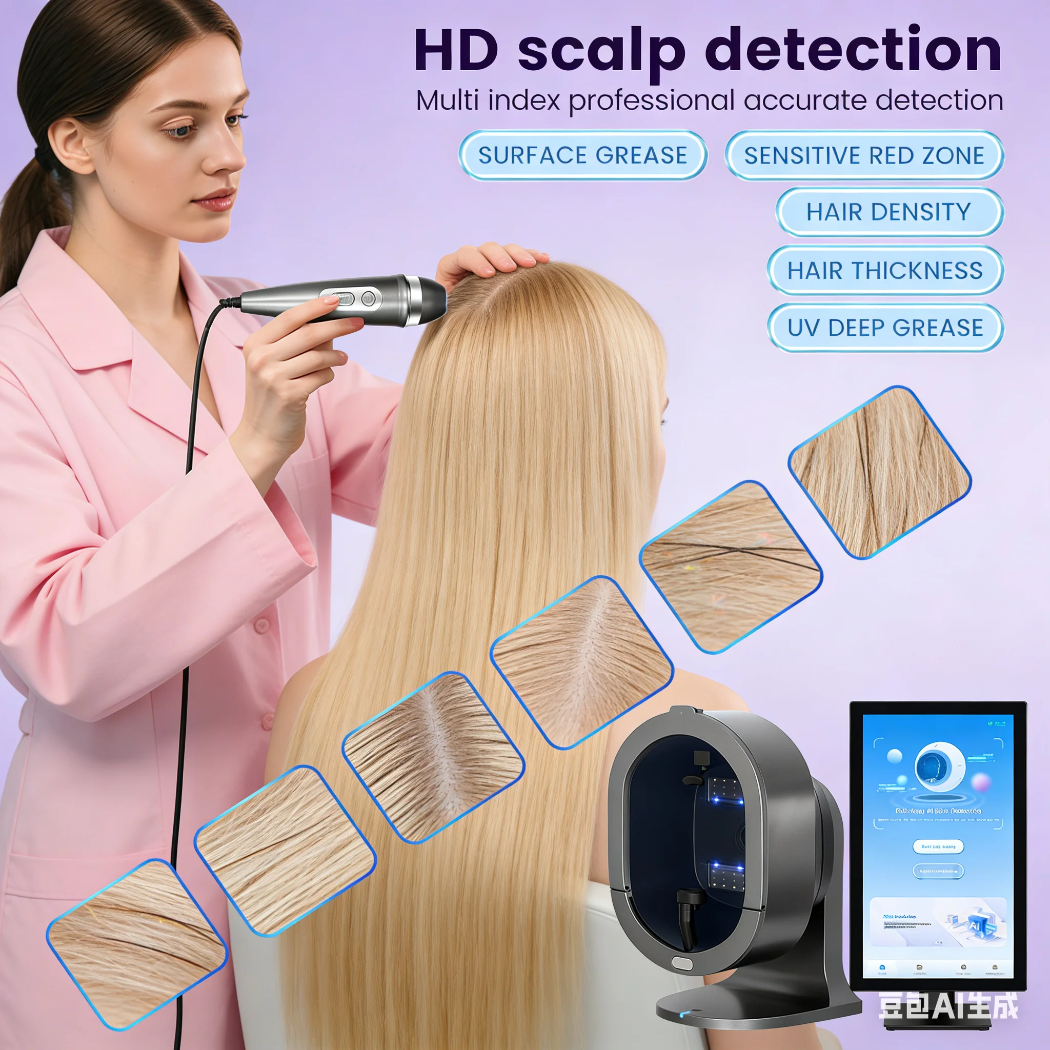 آلة تحليل الوجه بالذكاء الاصطناعي السحري ثلاثية الأبعاد - مصباح خشبي ماسح لحب الشباب كاشف الجلد محلل البشرة جهاز اختبار الوجه مرآة اختبار الوجه #1