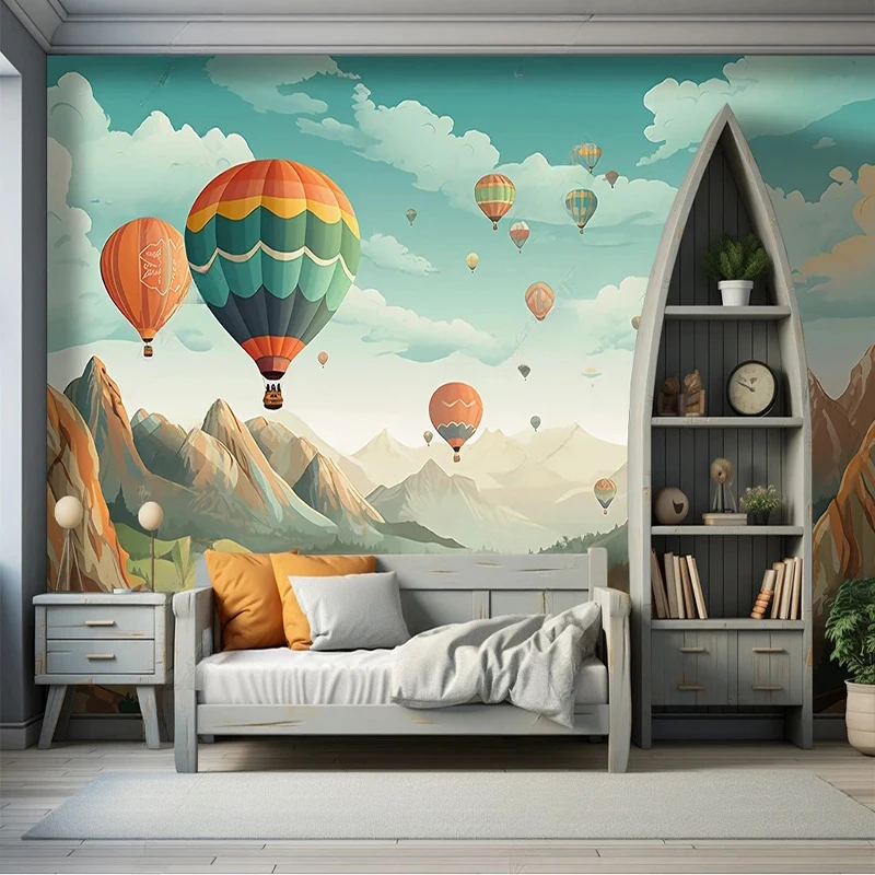 Custom Any Size Mural Wallpaper Cartoon Children's Room Kindergarten Dream hot air balloon Wall Painting Bedroom Background Wall