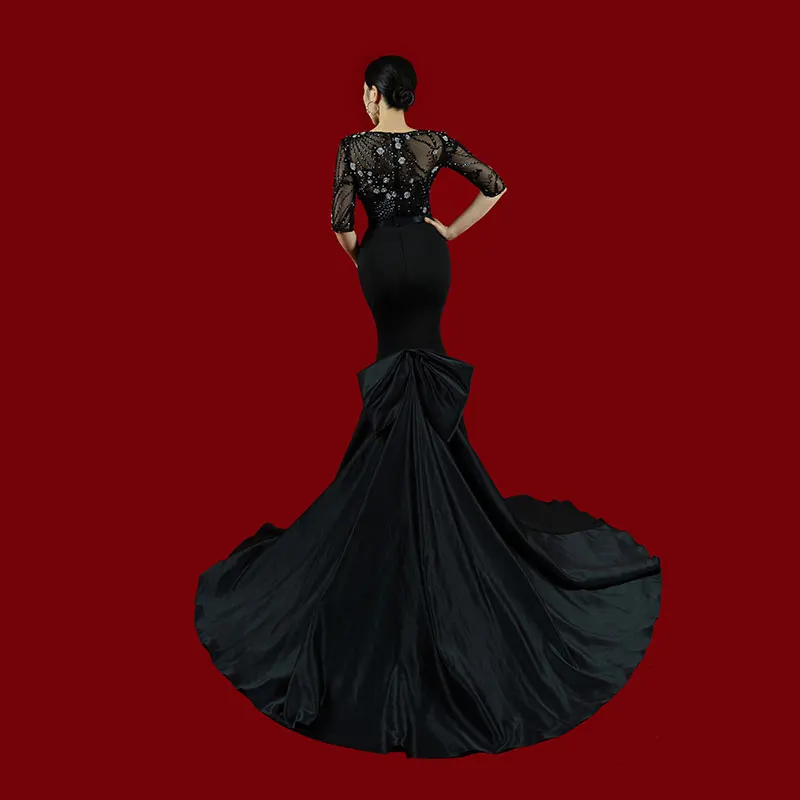 Baisha Prom Dress 2024 Blackgirl Fashion Black Evening Dress Handmade Beaded Celebrity Wear Mermaid Gown Party Performance H1480