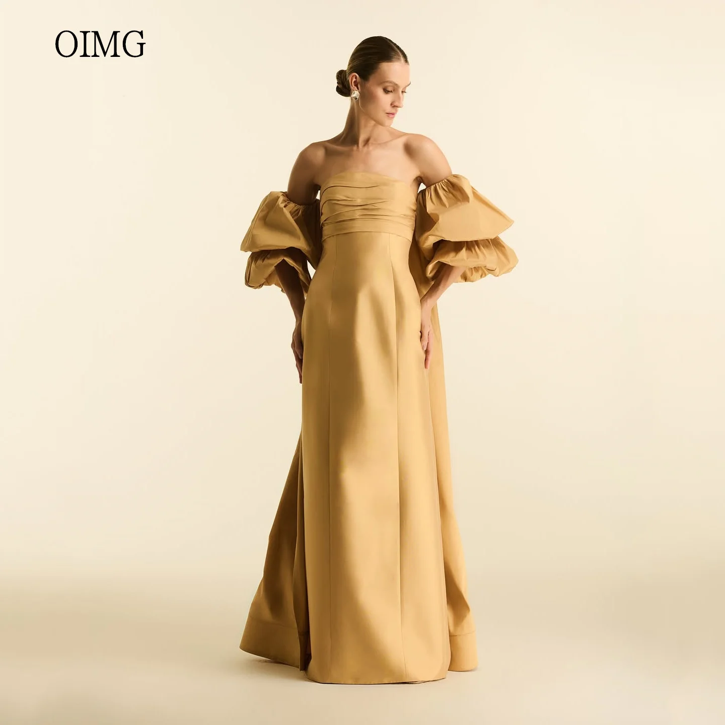 

OIMG Modern Off The Shoulder Mermaid Prom Gowns Satin Backless Cap Formal Party Gown Floor Length Evening Dress Customized