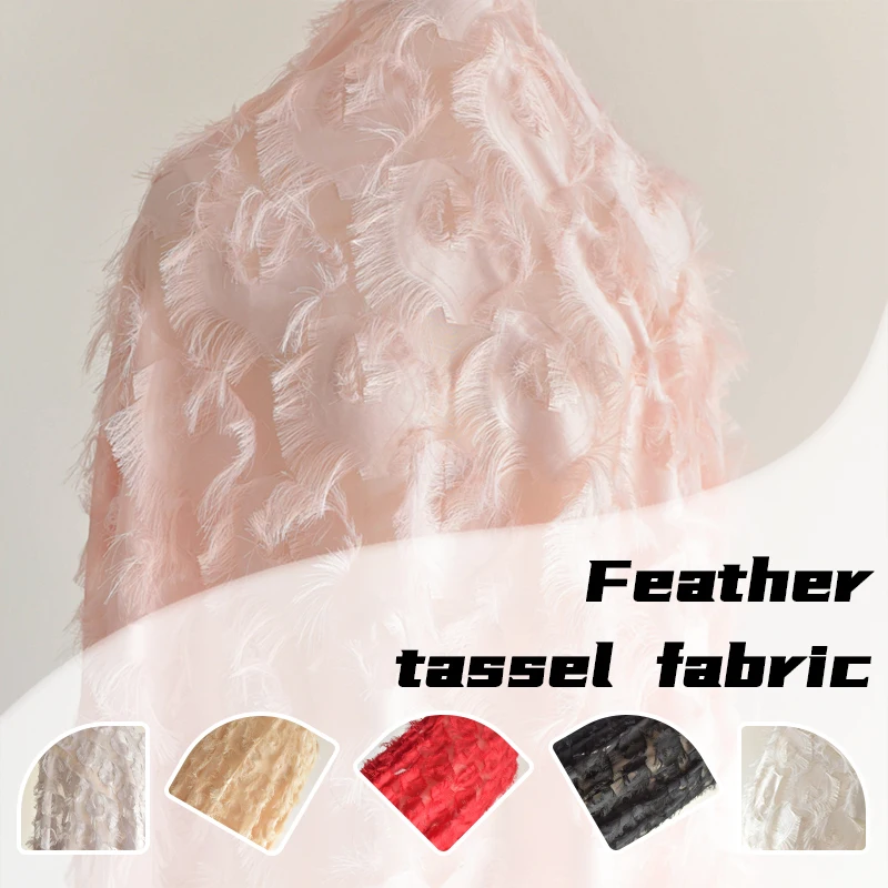 

1m Feather Tassel Floral Lace Fabric Wedding Dress DIY Handmade Fabric Skirt Clothing Decoration Materials Apparel Sewing Cloth