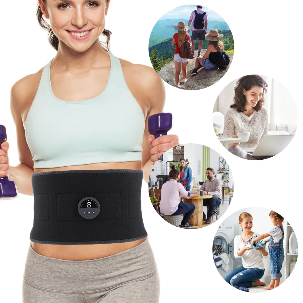 Eletric Heating Abdominal Massager Belt Body Shaper EMS Pulse Muscle Electrostimulator Health Fitness Weight Loss Trainer