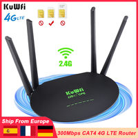 KuWfi 300Mbps CAT4 4G CPE Router 2.4G Wireless Wifi Router LTE Modem with Micro USim Slot RJ45 WAN LAN Port External Antenna WPS