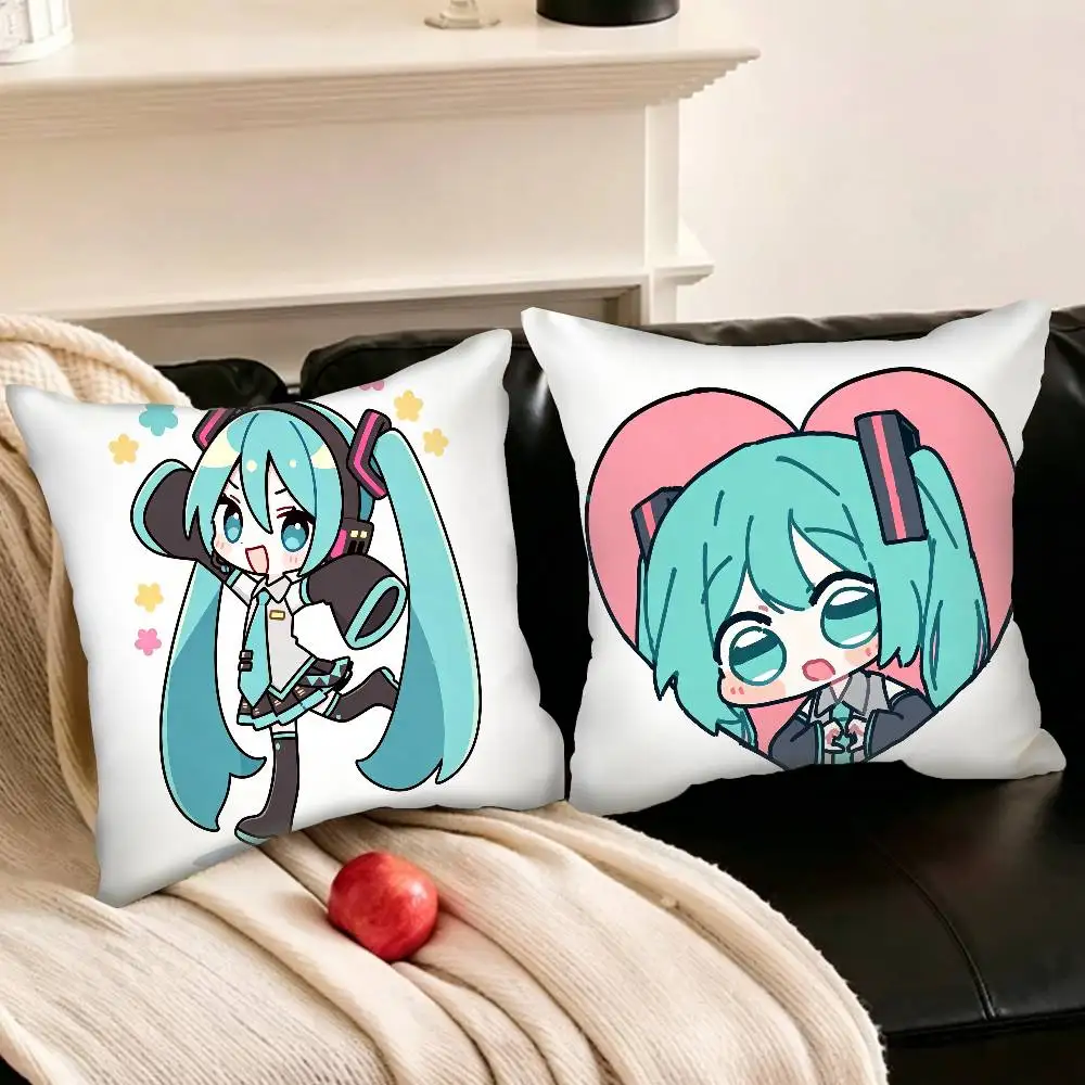 K-Kawaii Singer M-Miku-S   Various Sizes Square Pillowcase For Car Home Bedchamber Decor