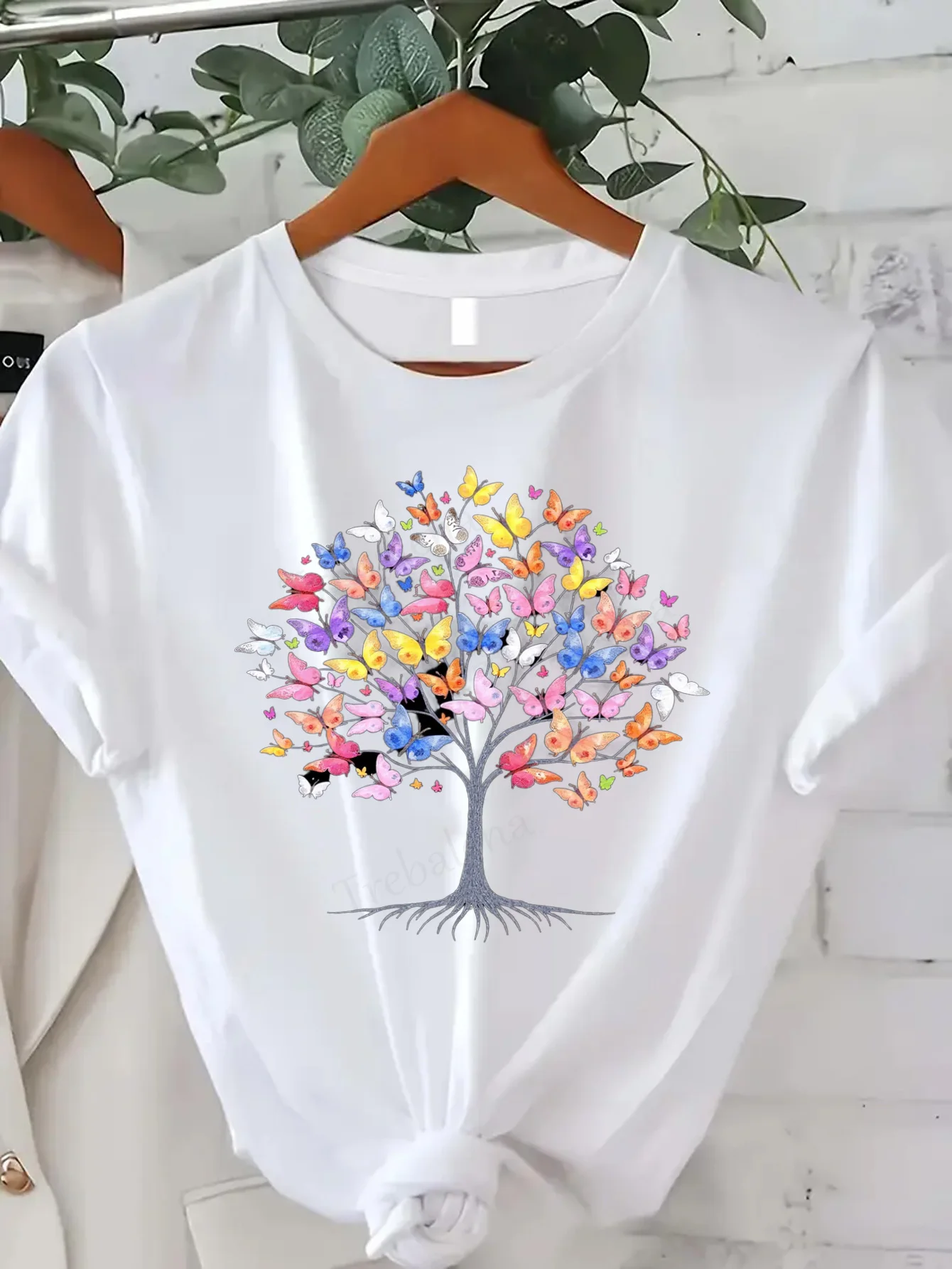 Camiseta de mujer con estampado de árbol de mariposa para mujer, top informal de verano