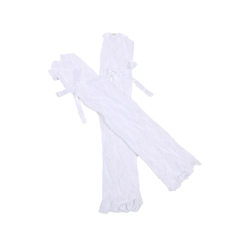 Summer Long Lace Ruffle Mesh Fingerless Gloves Sun Protection Arm Sleeve Sunscreen Thin JK Lolita Kawaii Sexy Fishnet Mittens view 4