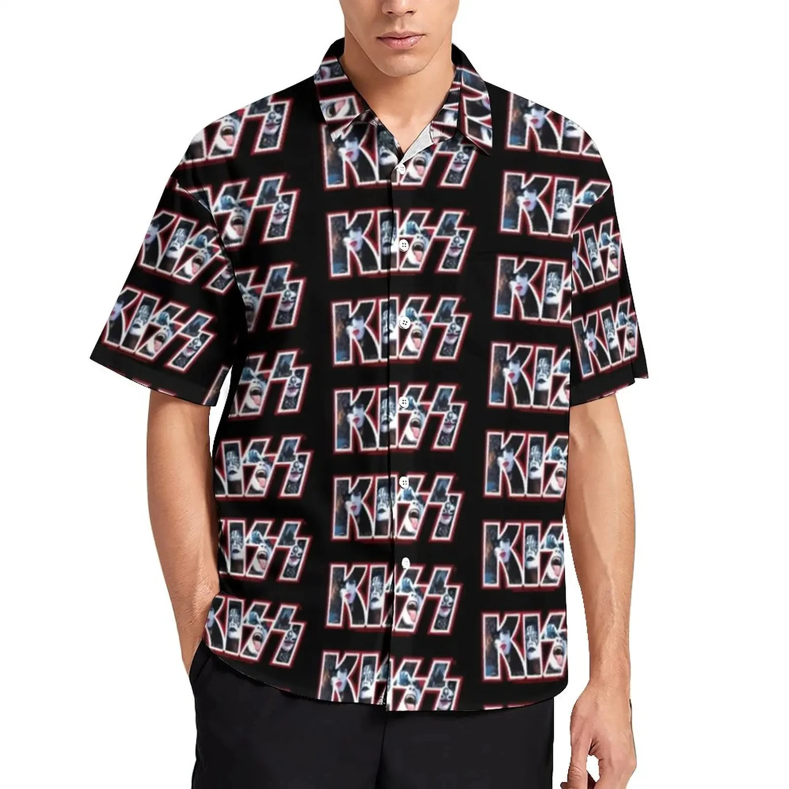 Homens e mulheres Beijo Banda Rostos Férias Camisa 3D Estampada, Moda Casual, Manga Comprida, Tops de Lapela, Roupa Unissex, Grande