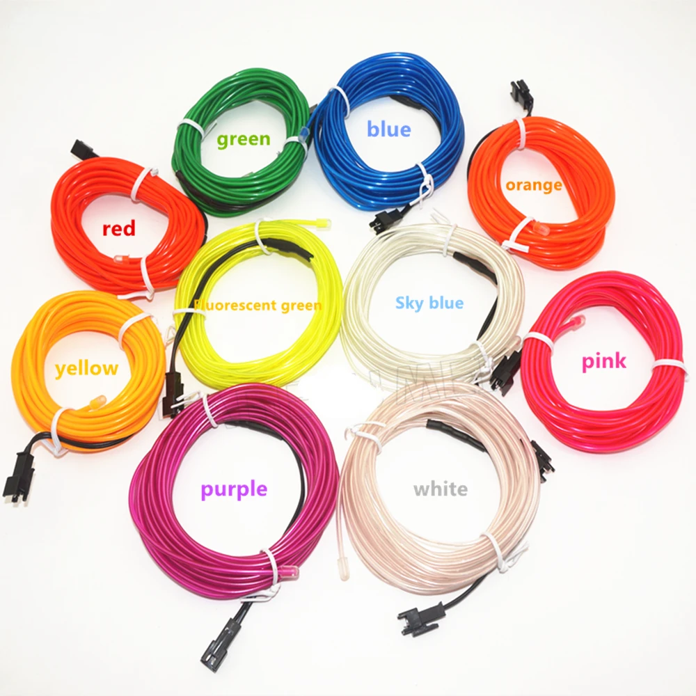 2m/3m/5M EL Wire String Strip Rope Tube Light Neon Light Glow Flat Edge Car Interior Atmosphere Decor Lamp Decorated Prop