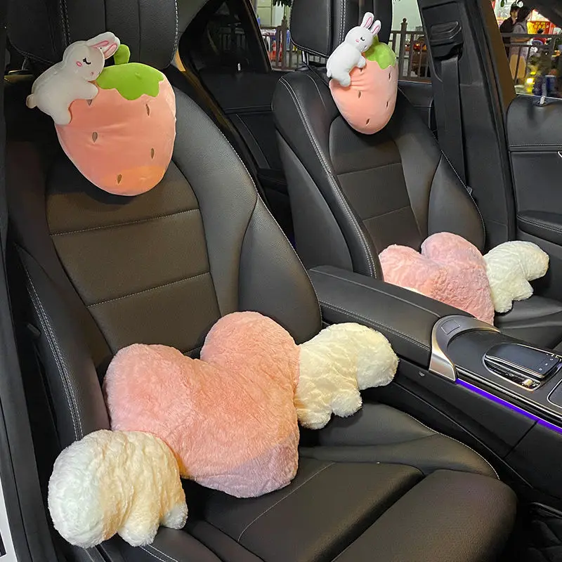 

Plush cute Car Pillows Strawberry Rabbit Bear Seat Neck Support Car Headrest Pillow Auto Neck Rest Interior Car Accessories