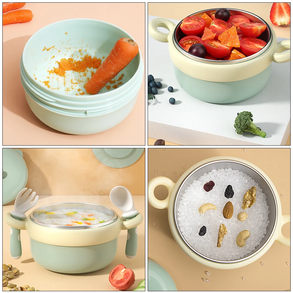 

Stainless Steel Suction With Lid Baby Food Insulated Kids Feeding Lightweight Portable Tableware For Babies Kids Rice Dessert
