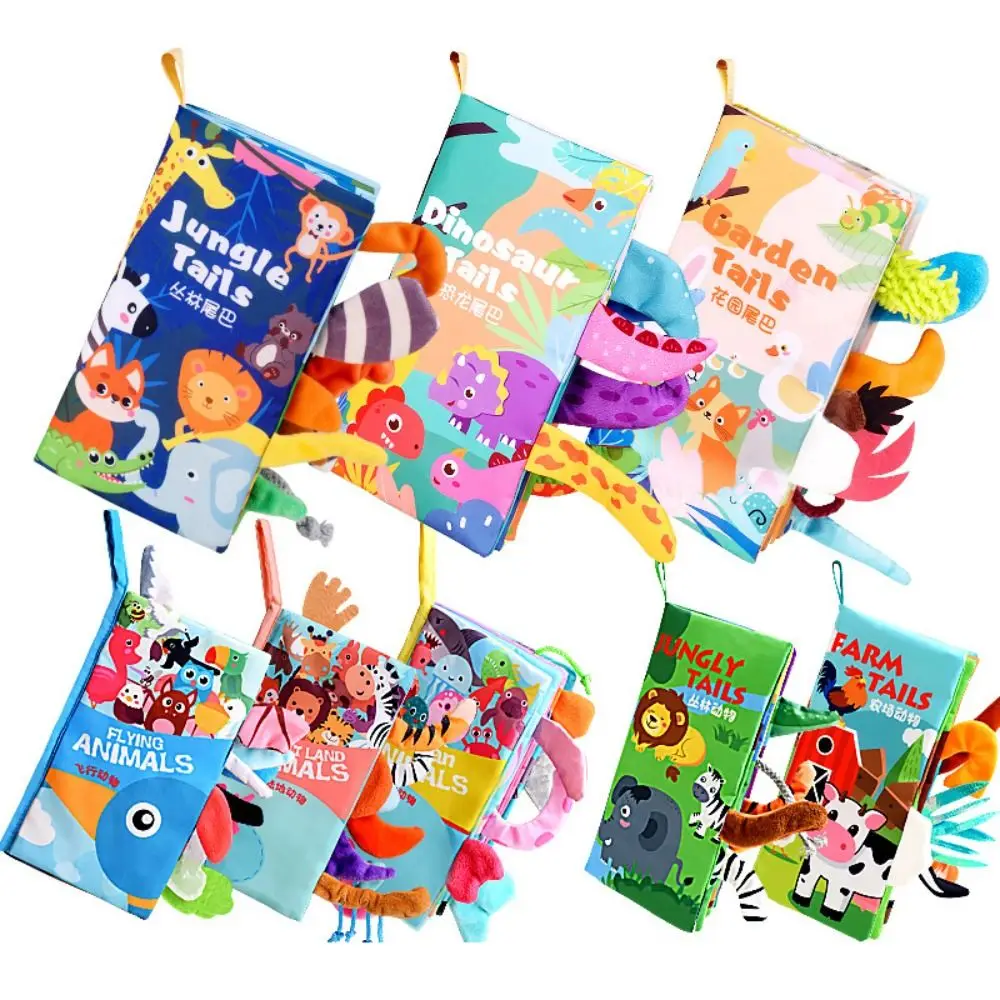 Animals Tail Baby Cloth Book Sound Paper Interactive Baby Early Learning Toy Parent-child Cartoon Kids Cloth Book Birthday Gifts