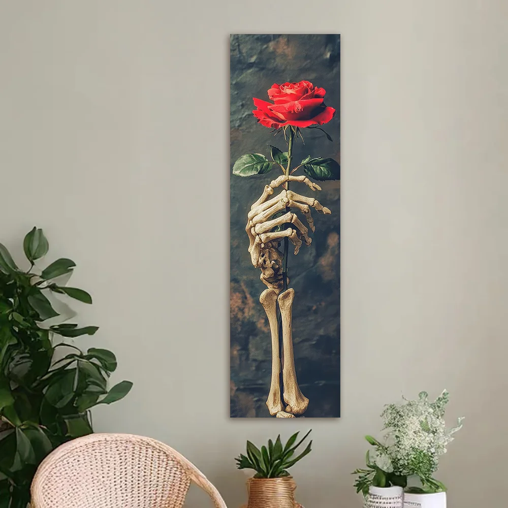 VIKAMA Retro Skeleton Hand Red Rose Tapestry - Dark Wall Hanging for Gothic Romantic Room, Aesthetic Home Decor