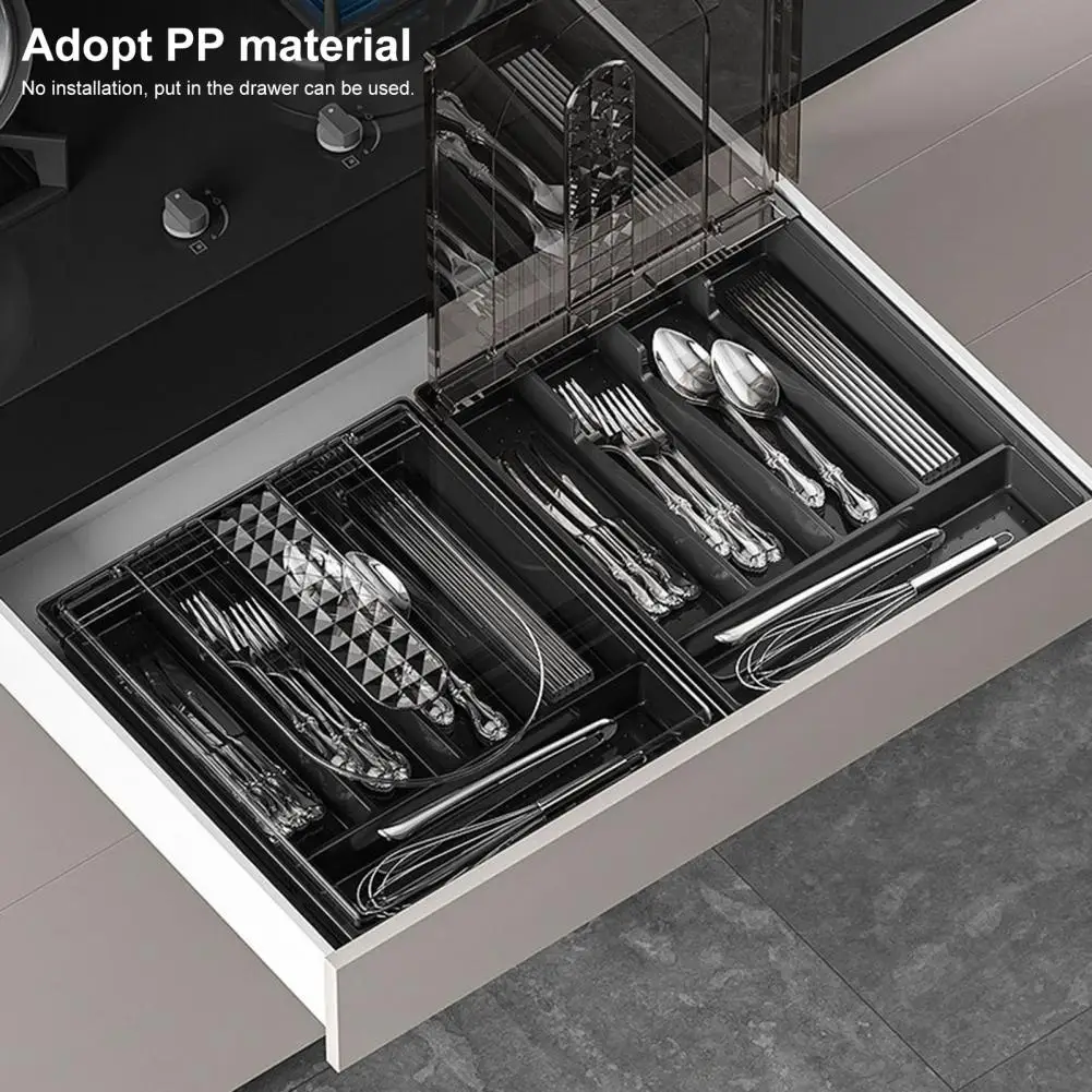 5-compartment Cutlery Tray Compact Cutlery Organizer Capacity Cutlery Storage Box Transparent Lid Multi Compartments Tableware