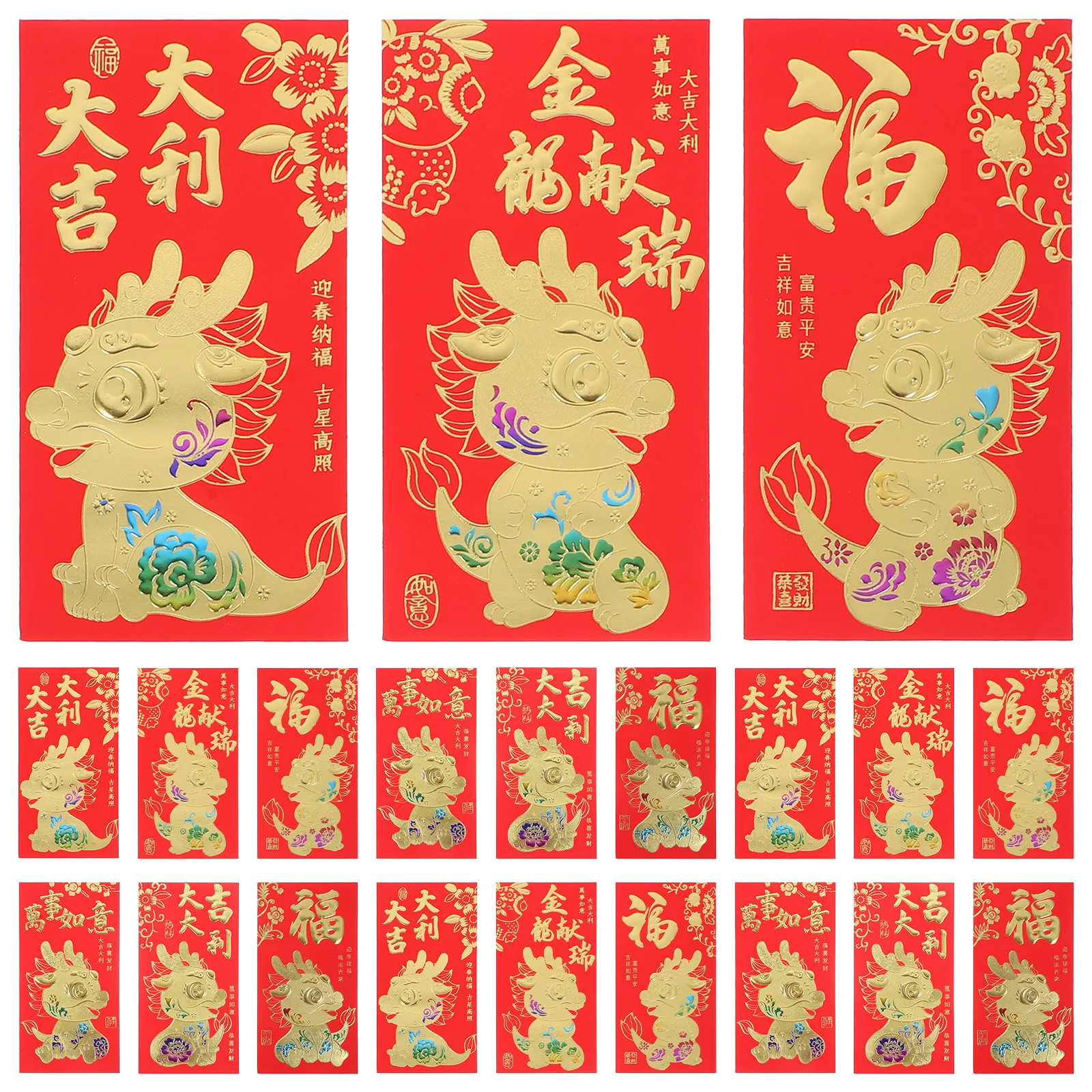 60Pcs Dragon Pattern Red Packets Creative Red Envelopes Traditional Style Money Gift Bags Chinese Festival Money Storage Packet